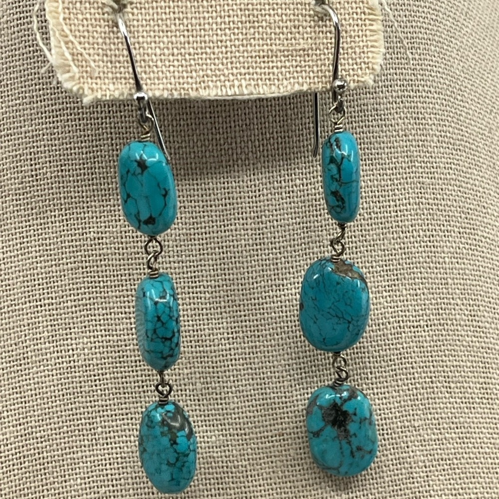 Southwest Artisan Sterling Silver Turquoise Dangle Earrings – SX 925 - Picture 3 of 17
